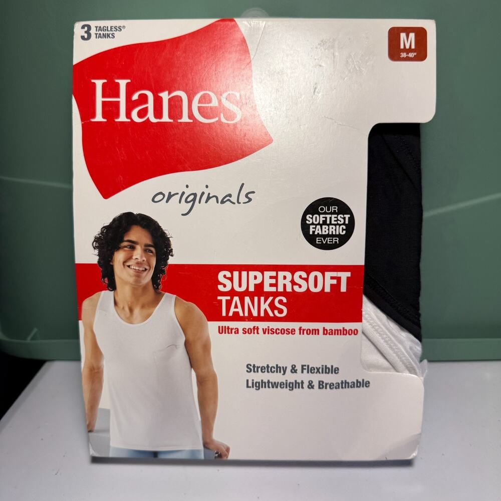 Mens Hanes Originals SuperSoft Tagless Tanks 3 Pack Size Medium NWT